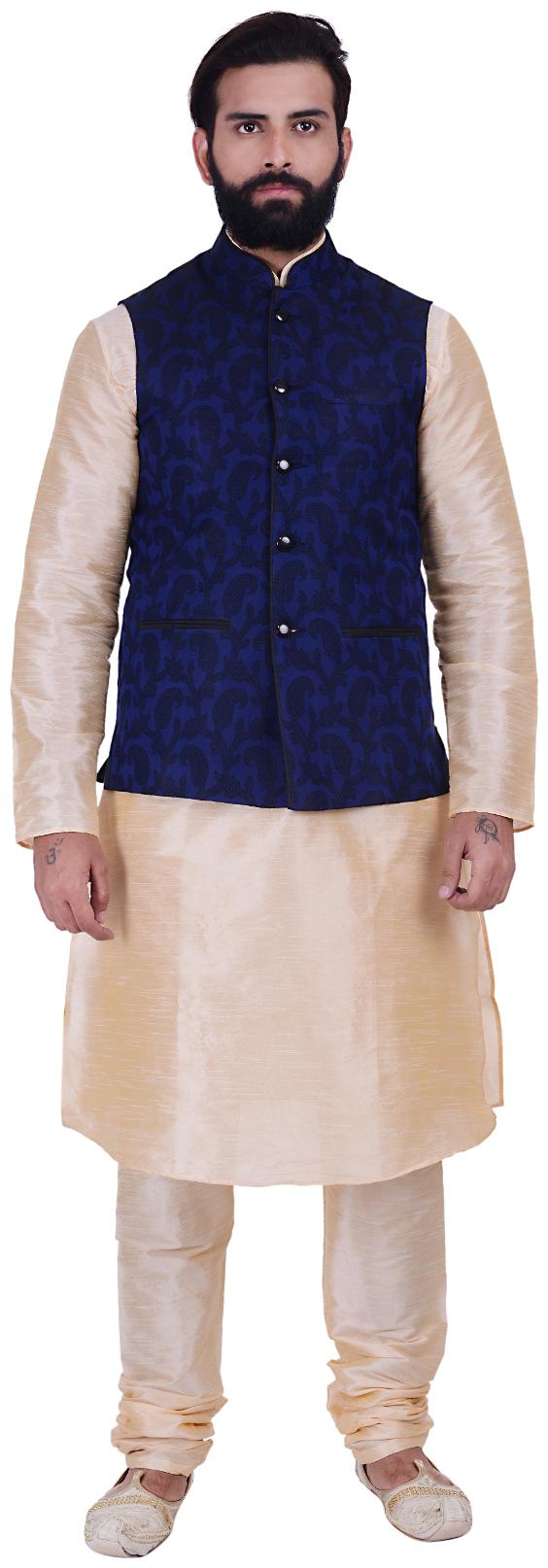 Kisah Men s Benarasi Cotton Silk Self Design Waistcoat with Kurta and Churidar Set
Kisah Men s Benarasi Cotton Silk Self Design Waistcoat with Kurta and Churidar Set