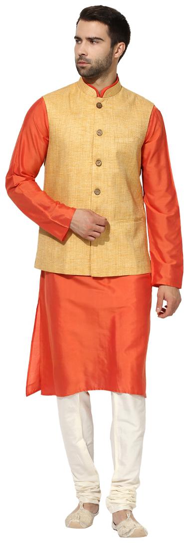 Kisah Men s Benarasi Cotton Silk Self Design Waistcoat with Kurta and Churidar Set
Kisah Men s Benarasi Cotton Silk Self Design Waistcoat with Kurta and Churidar Set