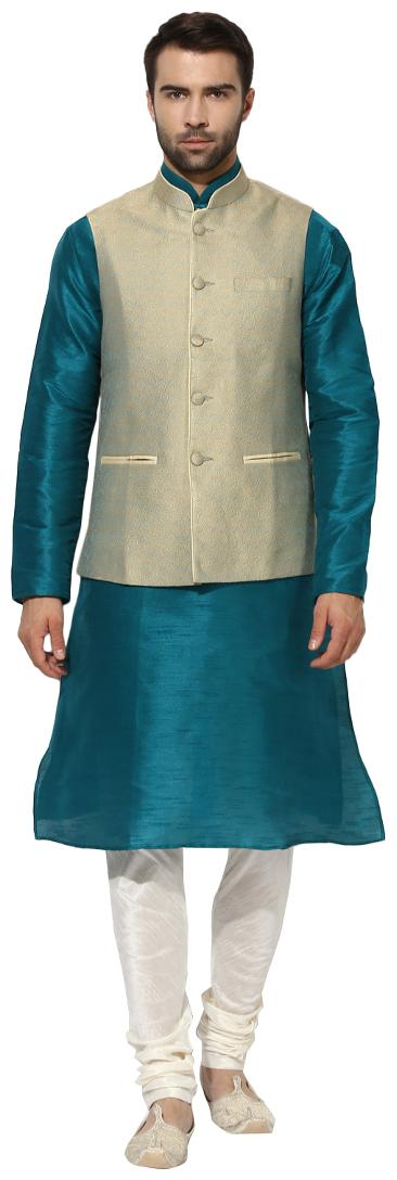 Kisah Men s Benarasi Cotton Silk Self Design Waistcoat with Kurta and Churidar Set
Kisah Men s Benarasi Cotton Silk Self Design Waistcoat with Kurta and Churidar Set