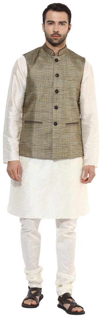 Kisah Men s Benarasi Cotton Silk Self Design Waistcoat with Kurta and Churidar Set
Kisah Men s Benarasi Cotton Silk Self Design Waistcoat with Kurta and Churidar Set