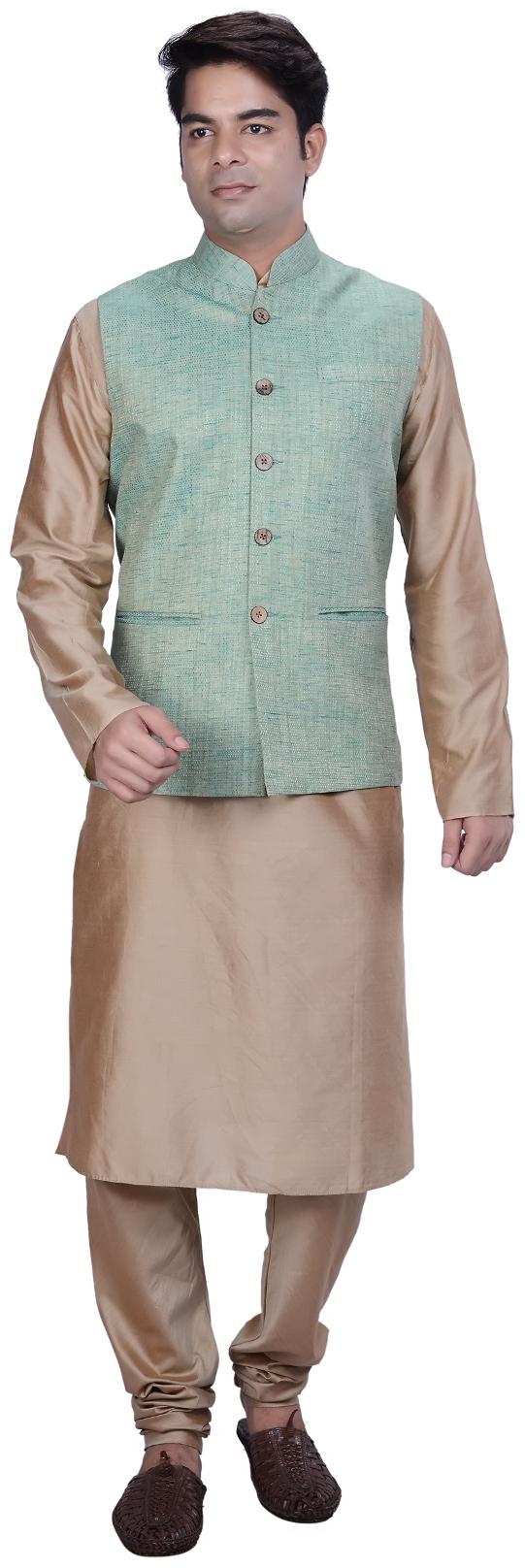 Kisah Men s Benarasi Cotton Silk Self Design Waistcoat with Kurta and Churidar Set
Kisah Men s Benarasi Cotton Silk Self Design Waistcoat with Kurta and Churidar Set