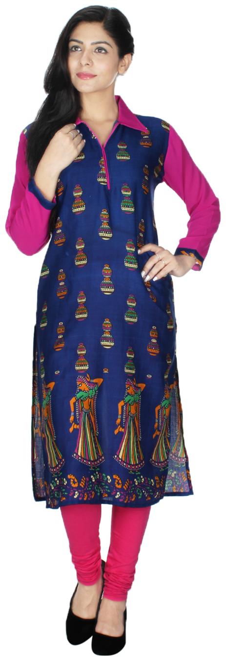 Chrome Coral Women Blue Printed Regular Kurti