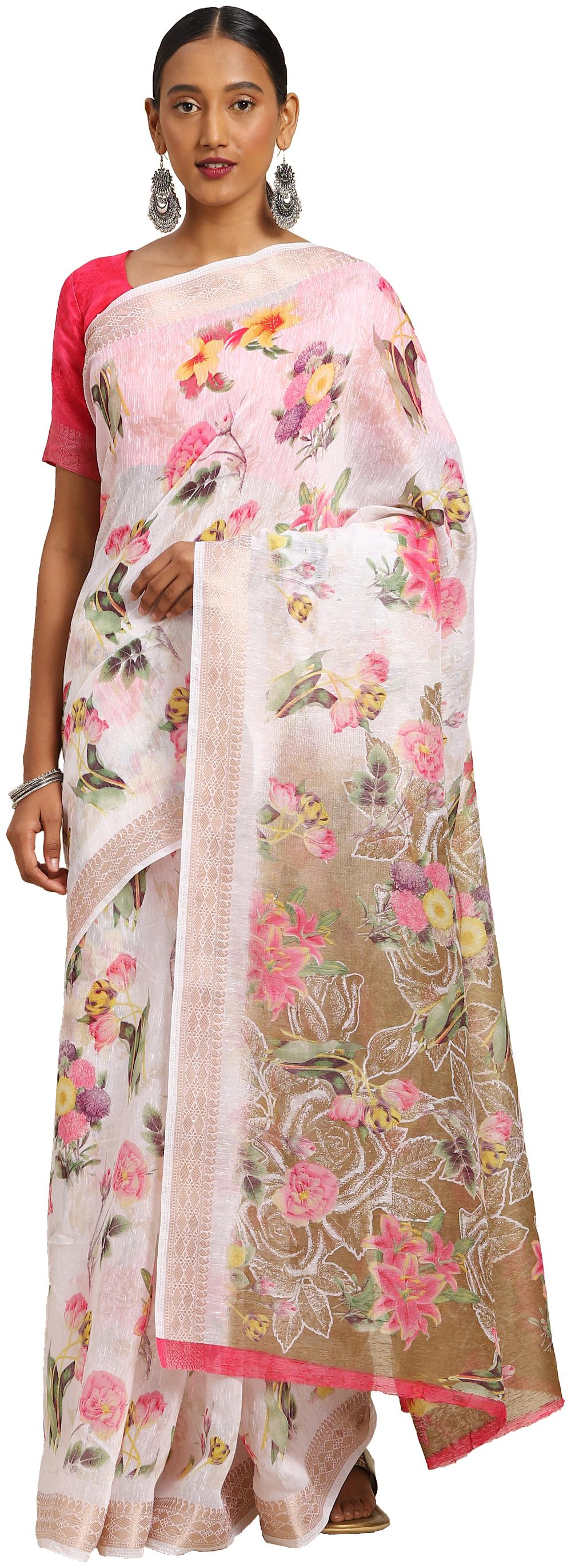 Kvsfab Women Cotton Blend Floral White Regular Saree With Blouse
Kvsfab Women Cotton Blend Floral White Regular Saree With Blouse