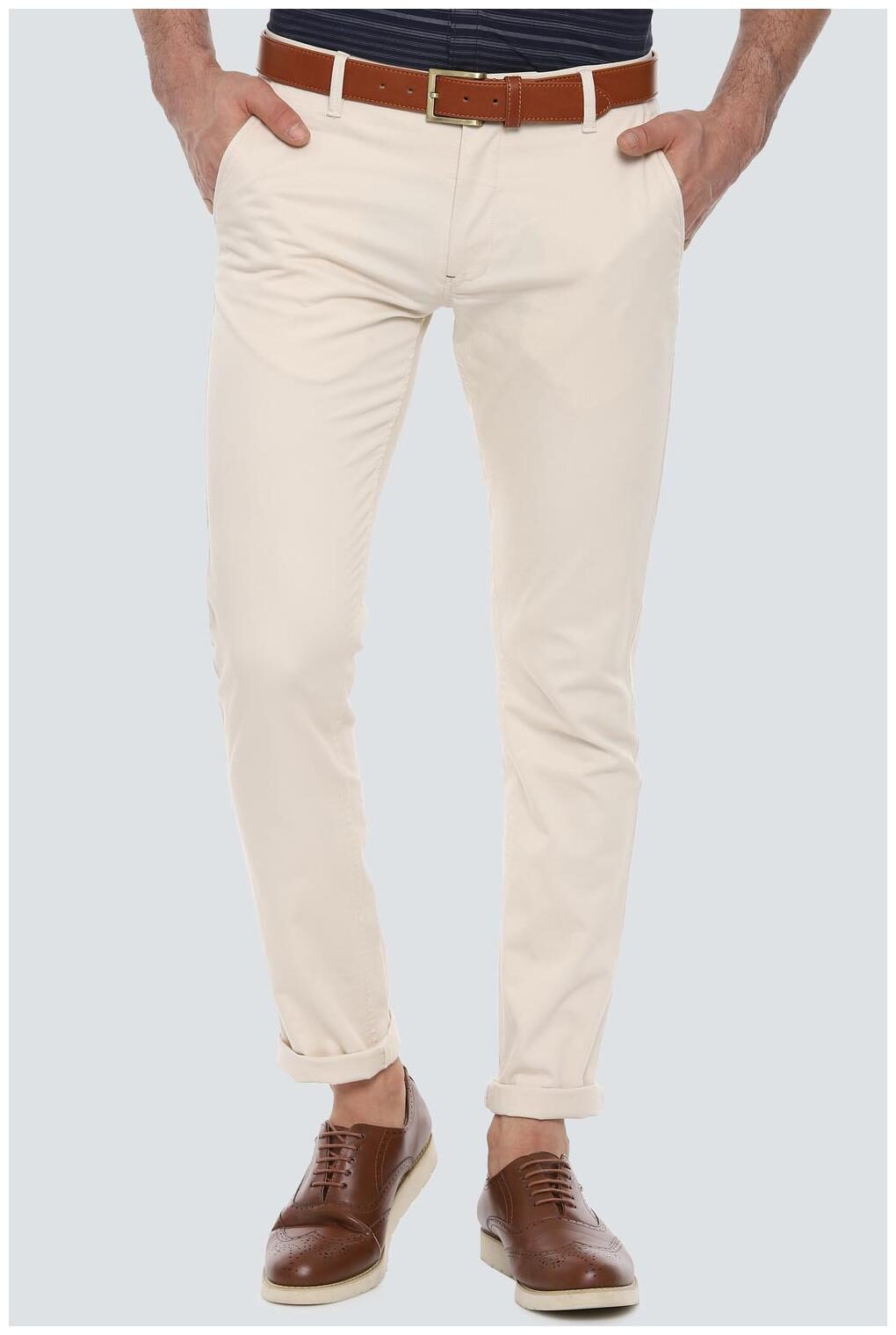 Louis Philippe Men Beige Solid Slim fit Regular trousers 
Louis Philippe Men Beige Solid Slim fit Regular trousers