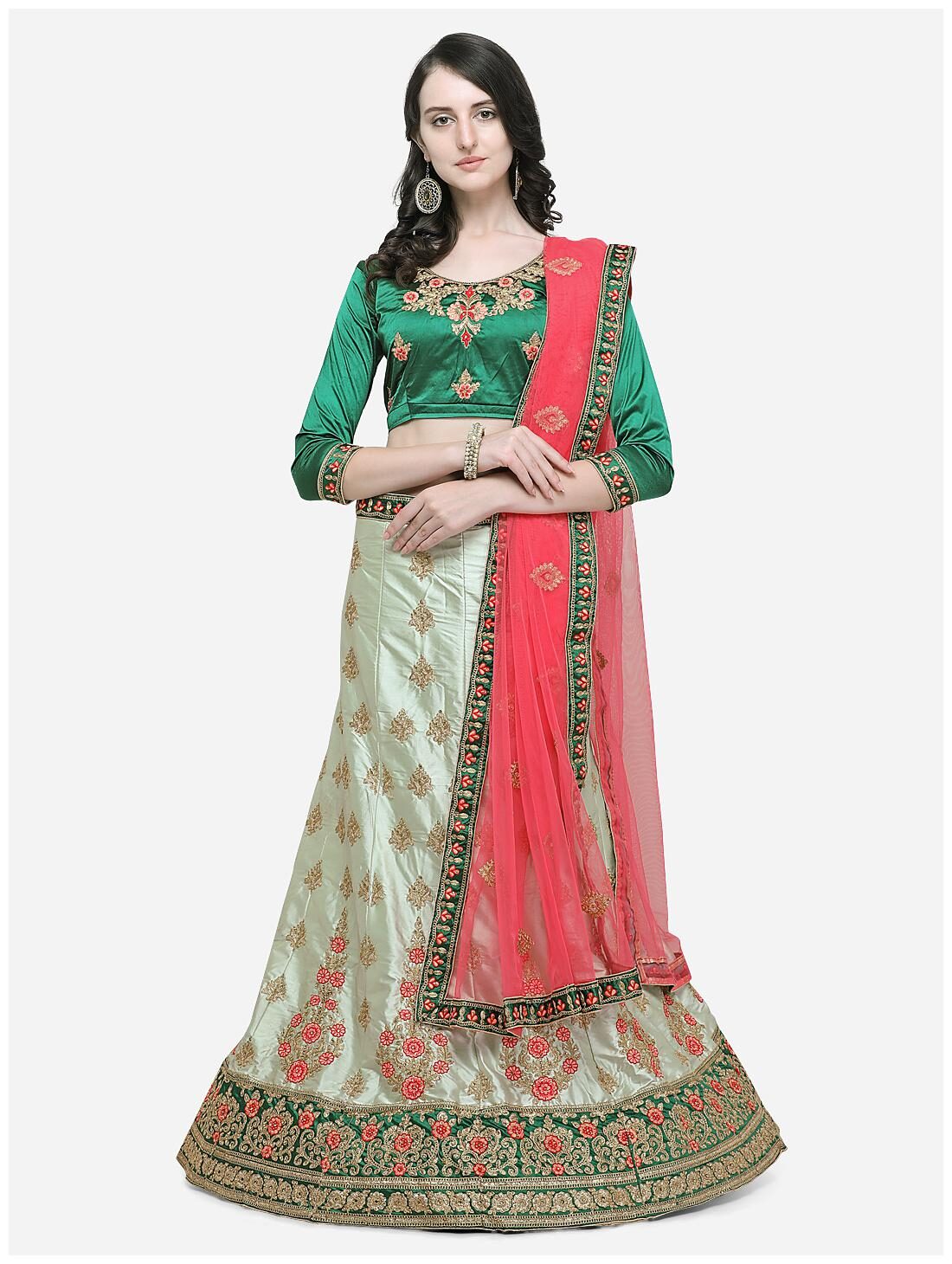 MANVAA Satin Embroidered Semistiched Lehenga Choli With Dupatta Green
MANVAA Satin Embroidered Semistiched Lehenga Choli With Dupatta Green