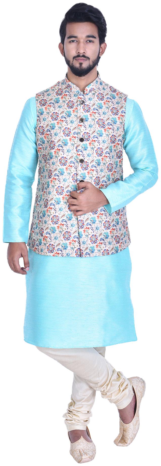 Manyavar Men Turquoise Full Sleeve Kurta Paired with Churidar Printed Nehru Jacket
Manyavar Men Turquoise Full Sleeve Kurta Paired with Churidar Printed Nehru Jacket