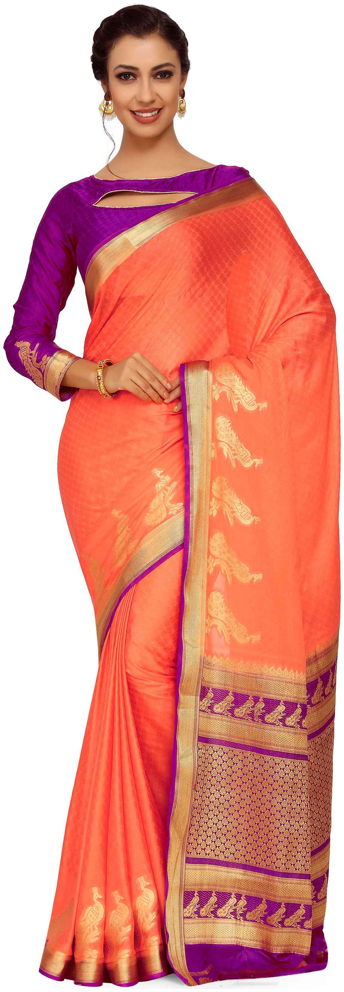 Mimosa Art Crape silk Wedding saree Kanjivarm Pattu style With Contrast Blouse Color Orange (4250-2256-2D-PCH-MEJ)
Mimosa Art Crape silk Wedding saree Kanjivarm Pattu style With Contrast Blouse Color Orange (4250-2256-2D-PCH-MEJ)
