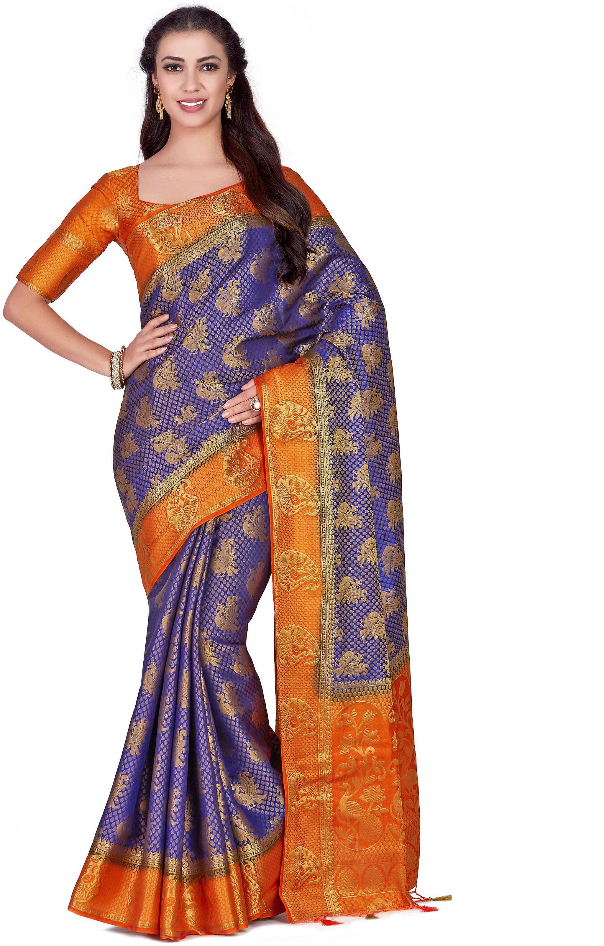 Mimosa Art silk Wedding saree Kanjivarm Pattu style With Contrast Blouse Color Blue (4287-365-2D-NVY-ORG)
Mimosa Art silk Wedding saree Kanjivarm Pattu style With Contrast Blouse Color Blue (4287-365-2D-NVY-ORG)