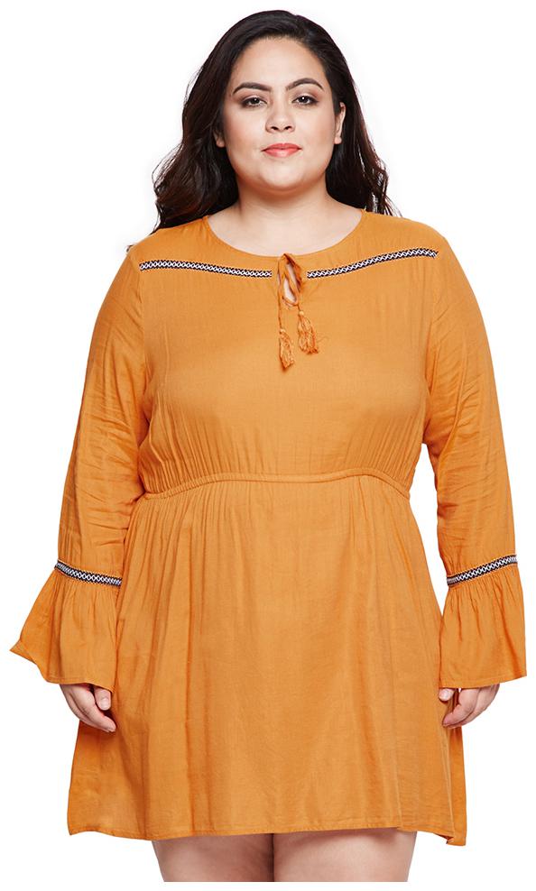 OXOLLOXO Yellow Solid A-line dress