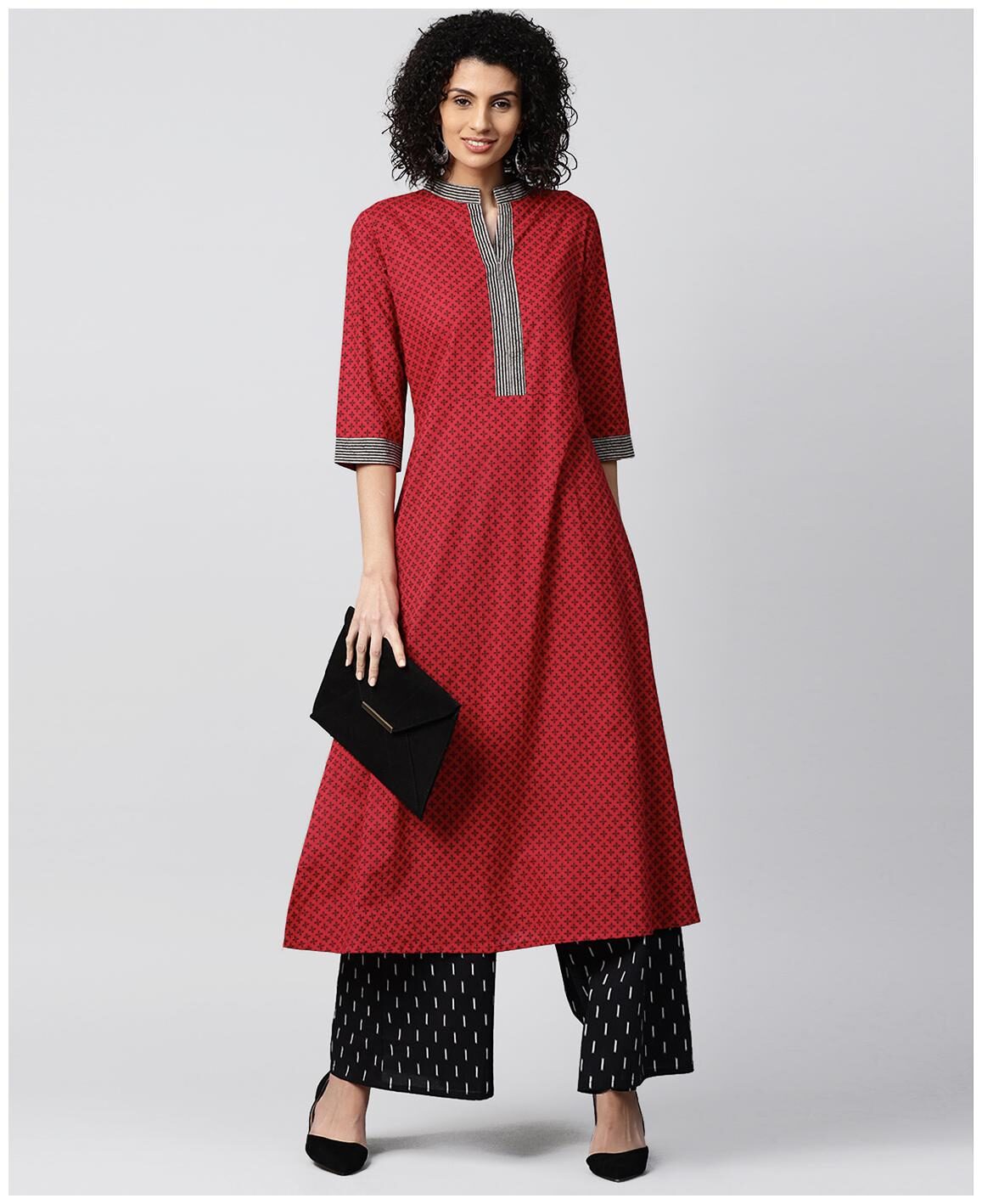 Nayo Red Printed 3 4Th Sleeve Cotton A-Line Kurta With Free Black Printed Palazzo
Nayo Red Printed 3 4Th Sleeve Cotton A-Line Kurta With Free Black Printed Palazzo