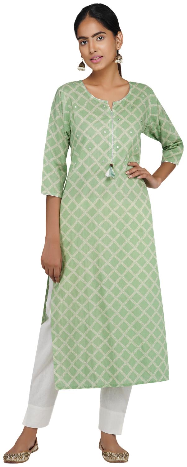 Paislei Women Green Checkered Regular Kurti