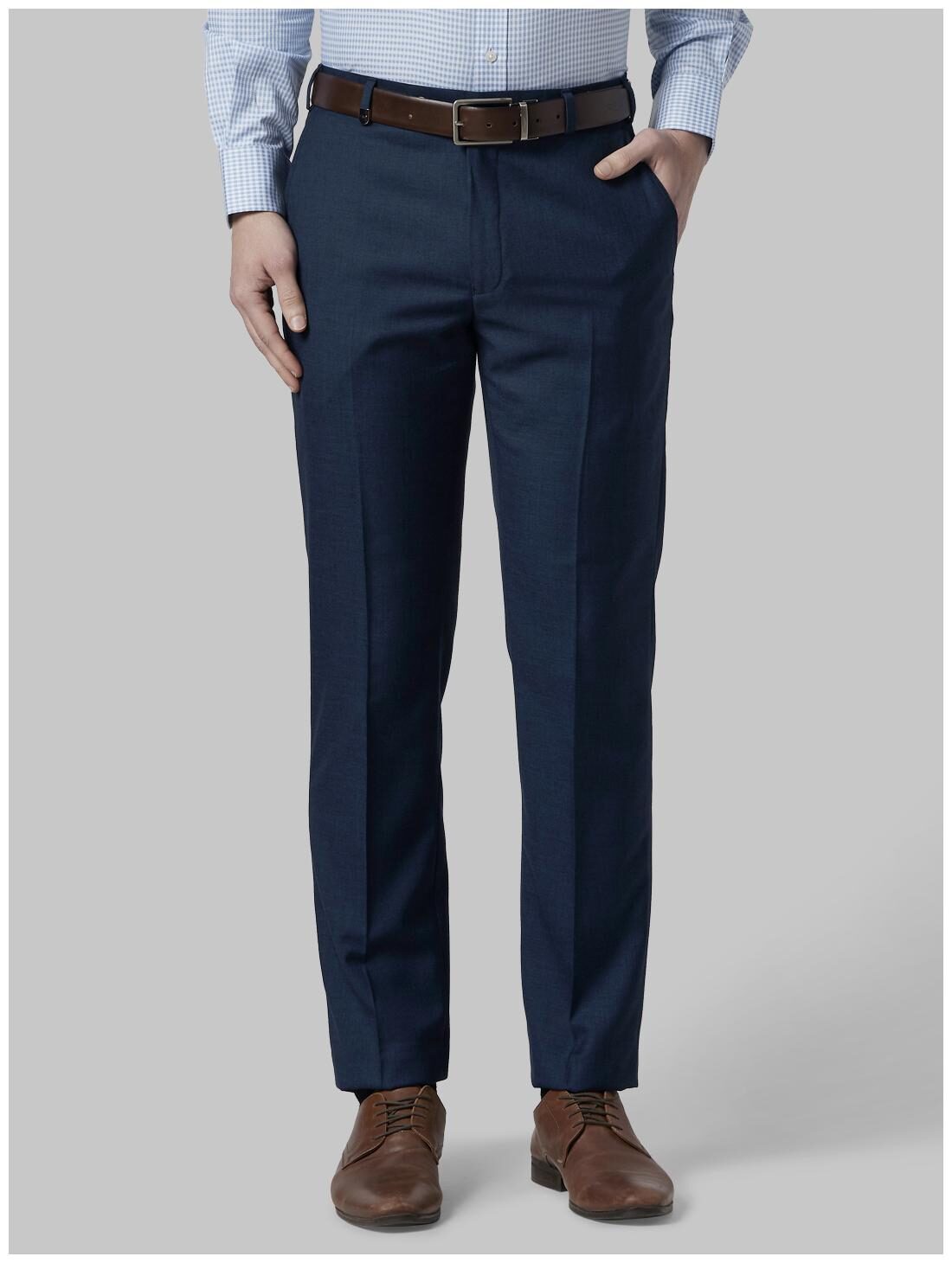 Park Avenue Men Solid Regular Fit Formal Trouser - Blue