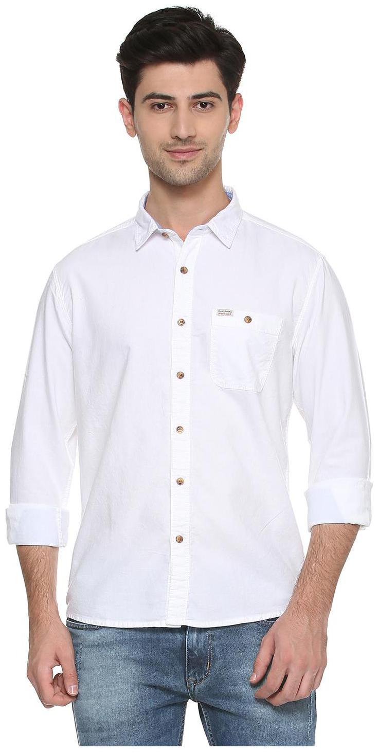 People Men White Solid Regular Fit Casual Shirt