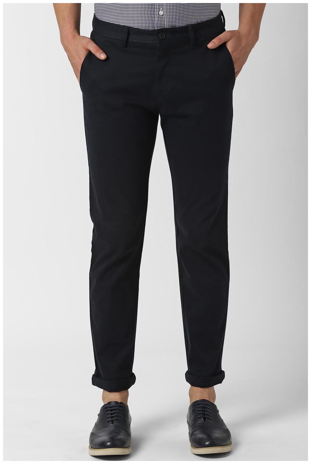 Peter England Men Textured Slim Fit Formal Trouser - Navy Blue