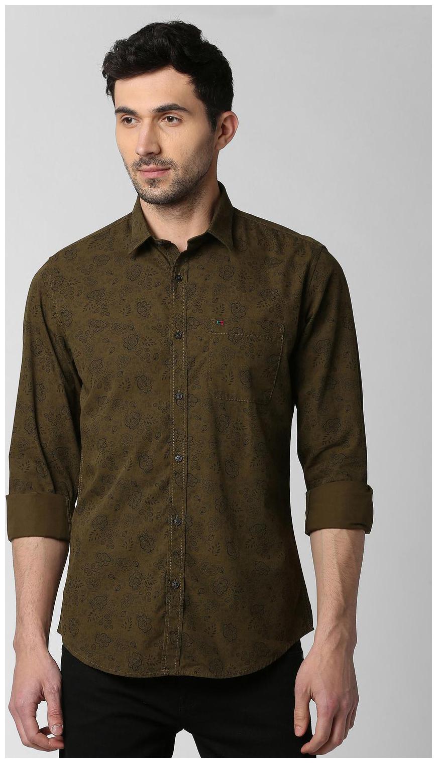 Peter England Men Yellow Printed Slim Fit Casual Shirt