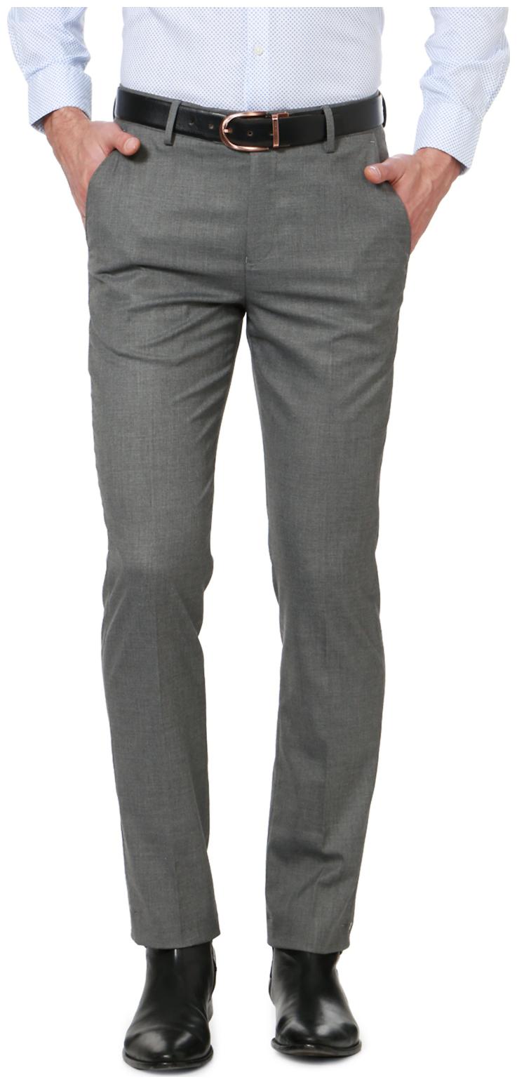 Peter England Men Solid Slim Fit Formal Trouser - Grey