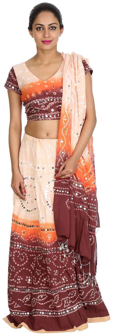 Rajasthani Bandhaj Tie dye Cotton Semi-Stitched Orange Maroon Free Size Casual Women Lehenga Choli Set by Rajrang
Rajasthani Bandhaj Tie dye Cotton Semi-Stitched Orange Maroon Free Size Casual Women Lehenga Choli Set by Rajrang