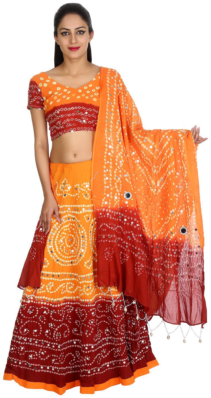 Rajasthani Bandhaj Tie dye Cotton Semi-Stitched Orange Maroon Free Size Casual Women Lehenga Choli Set by Rajrang
Rajasthani Bandhaj Tie dye Cotton Semi-Stitched Orange Maroon Free Size Casual Women Lehenga Choli Set by Rajrang