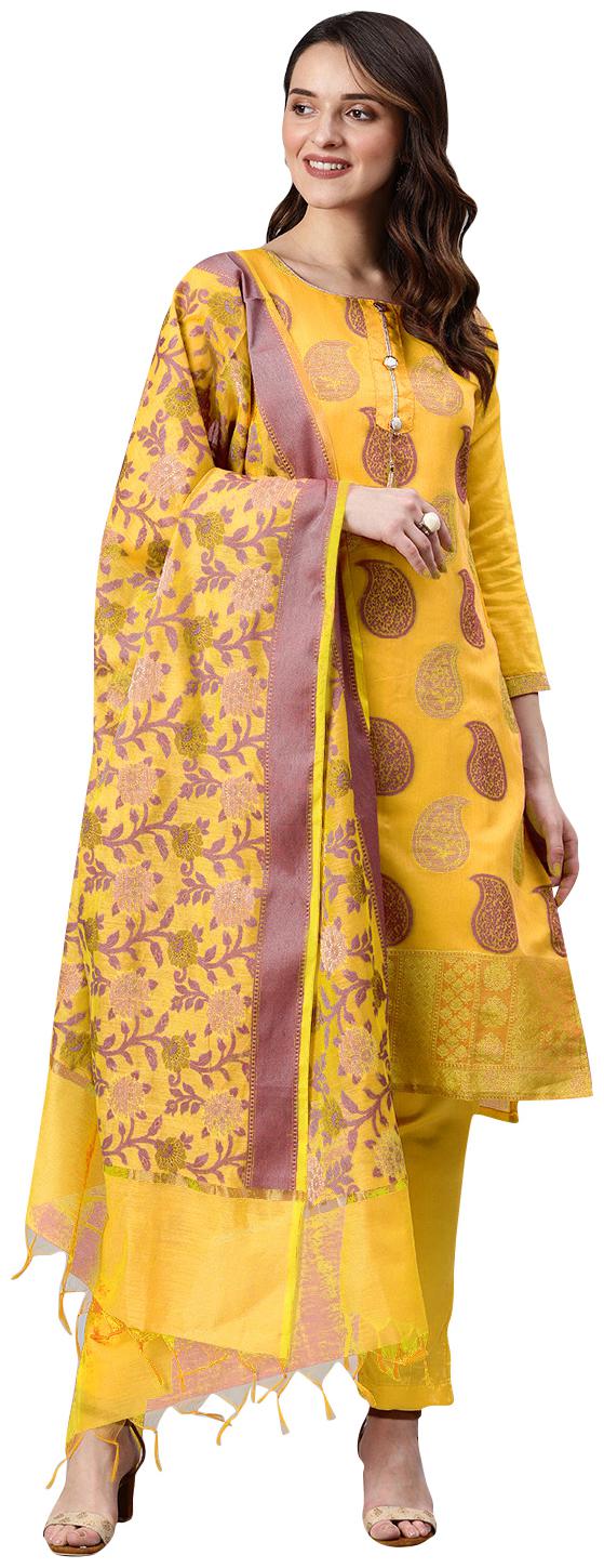 Rajnandini Yellow Unstitched Kurta with bottom dupatta With dupatta Dress Material
Rajnandini Yellow Unstitched Kurta with bottom dupatta With dupatta Dress Material