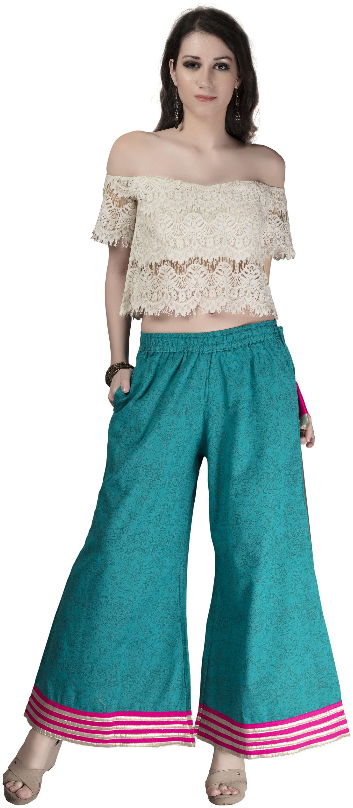Rama Turquoise Printed Flared Palazzo