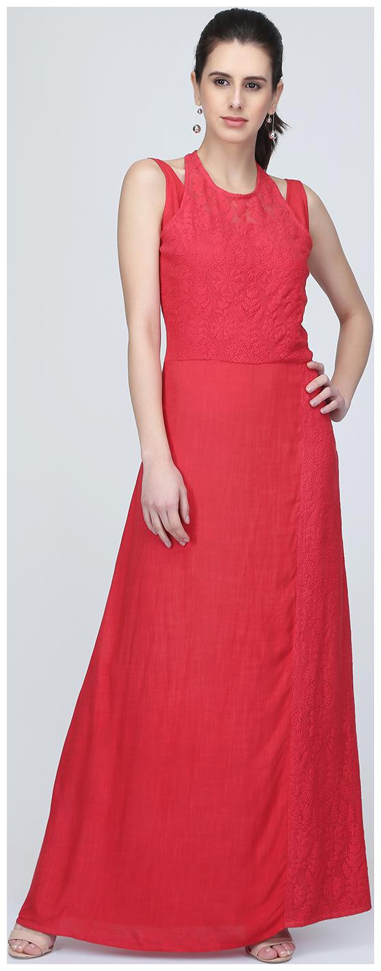 EAVAN Red Solid Maxi dress