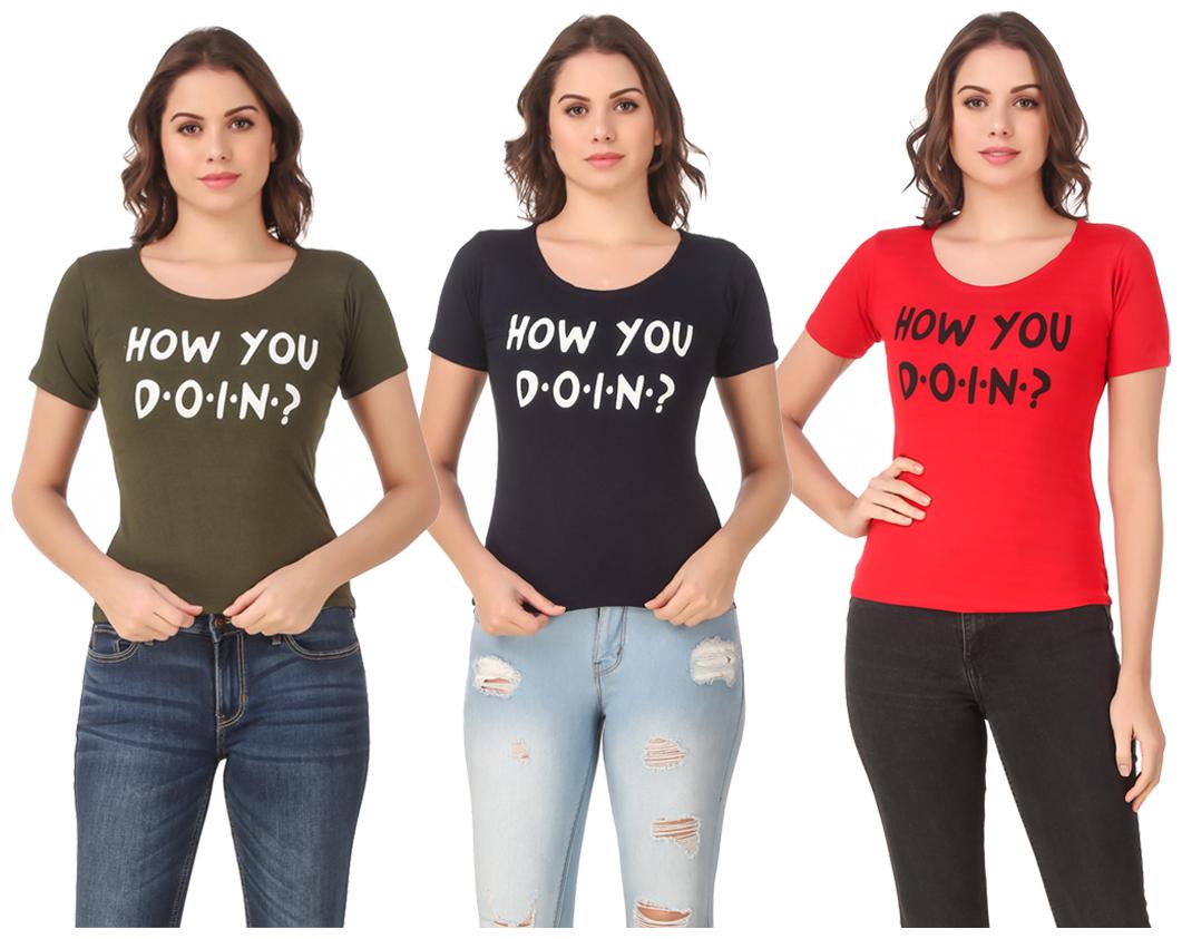 Red Vee Lycra Printed Half Sleeves Multi Color T-Shirt for Women 
Red Vee Lycra Printed Half Sleeves Multi Color T-Shirt for Women