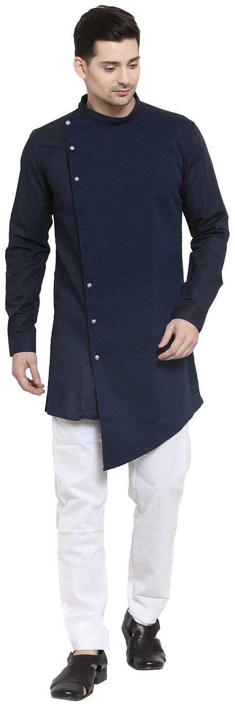RG Designers Cotton Full Sleeve Blue Designer Cross Kurta With White Churidar For Men
RG Designers Cotton Full Sleeve Blue Designer Cross Kurta With White Churidar For Men
