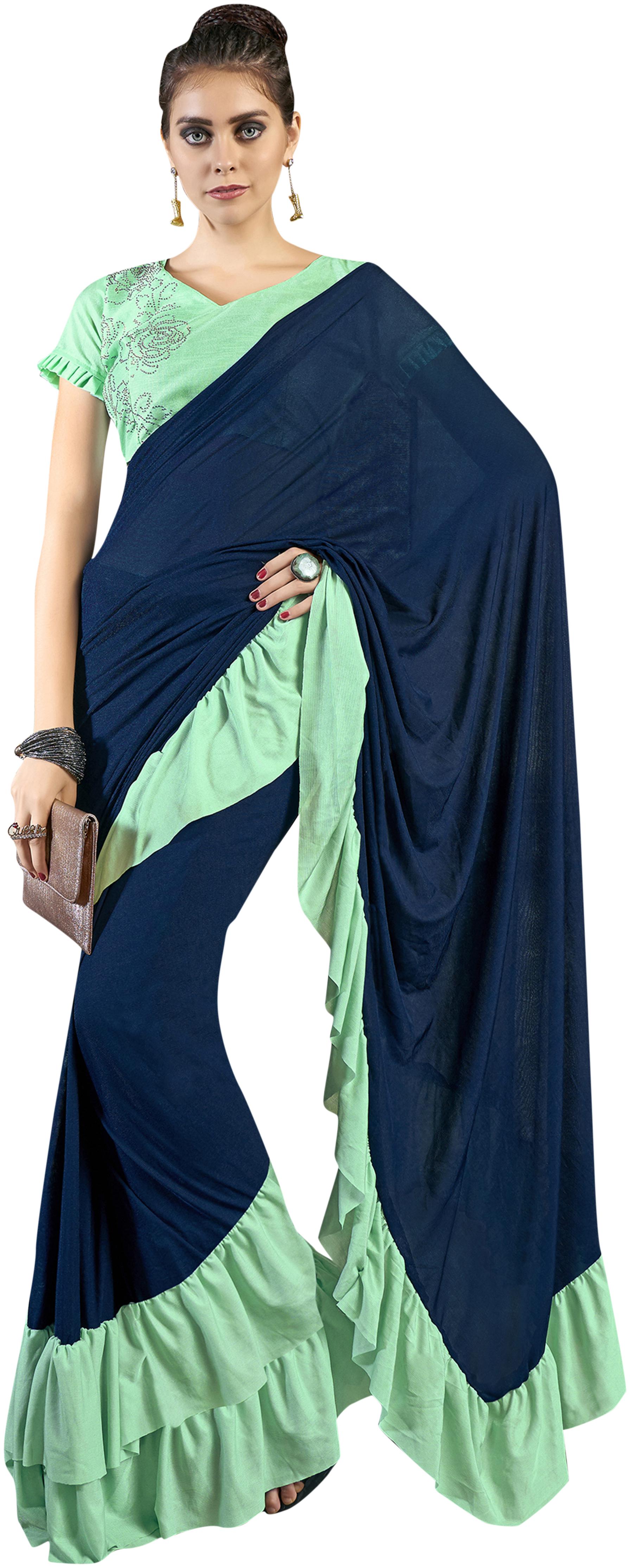Sainoor Women S Blue Designer Ruffle Ready To Wear Saree 
Sainoor Women S Blue Designer Ruffle Ready To Wear Saree