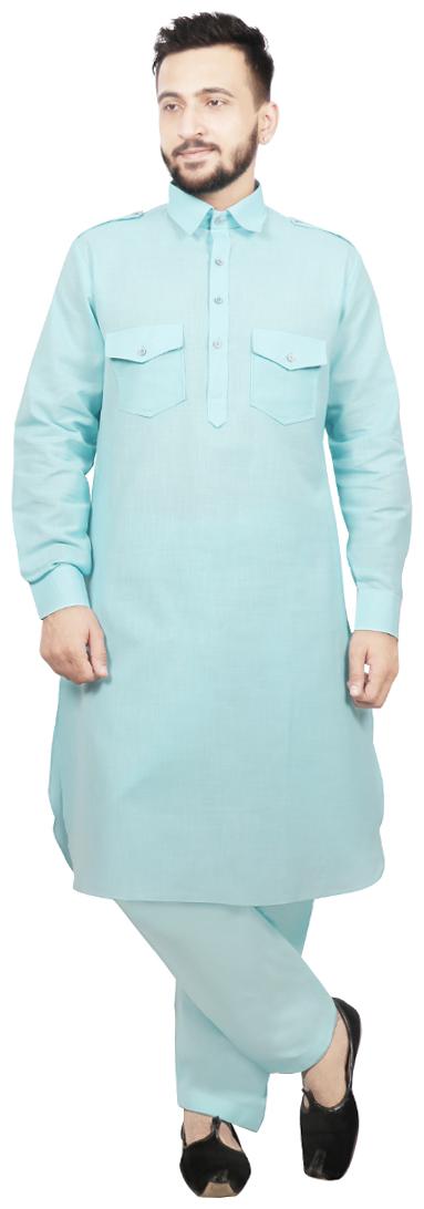 SG LEMAN Pathani kurta with salwar For Men - Turquoise 
SG LEMAN Pathani kurta with salwar For Men - Turquoise