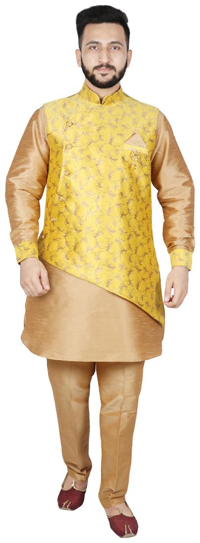 Sg Rajasahab Men Blended Printed Kurta Pyjama Yellow Beige
Sg Rajasahab Men Blended Printed Kurta Pyjama Yellow Beige