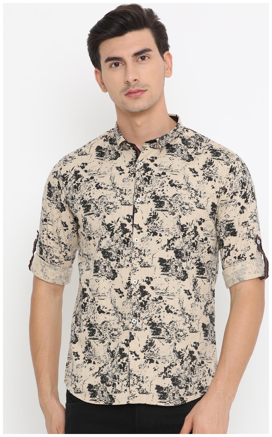 SHOWOFF Men s Cotton Full Sleeve Slim Fit Printed Beige Casual Shirt