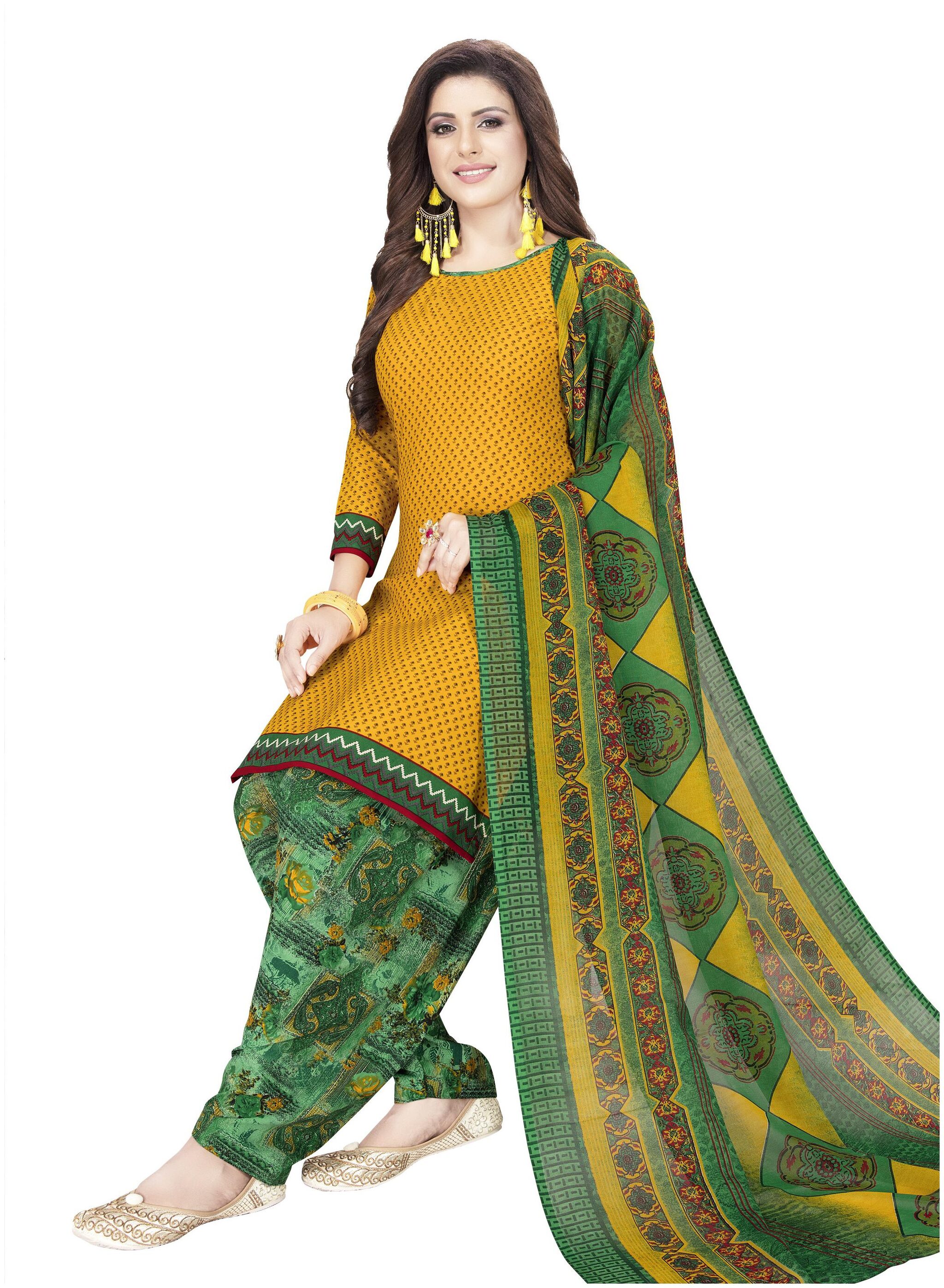 Shree Jeen Mata Collection Green Yellow Unstitched Kurta with bottom dupatta With dupatta Dress Material
Shree Jeen Mata Collection Green Yellow Unstitched Kurta with bottom dupatta With dupatta Dress Material