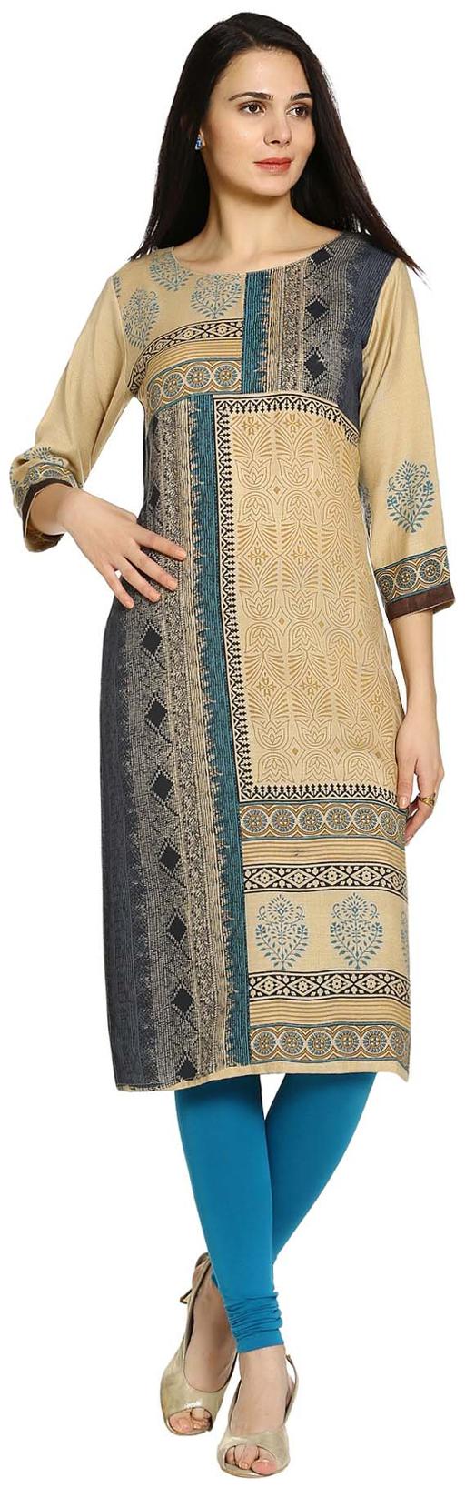 Soch Women Beige Printed Straight Kurta