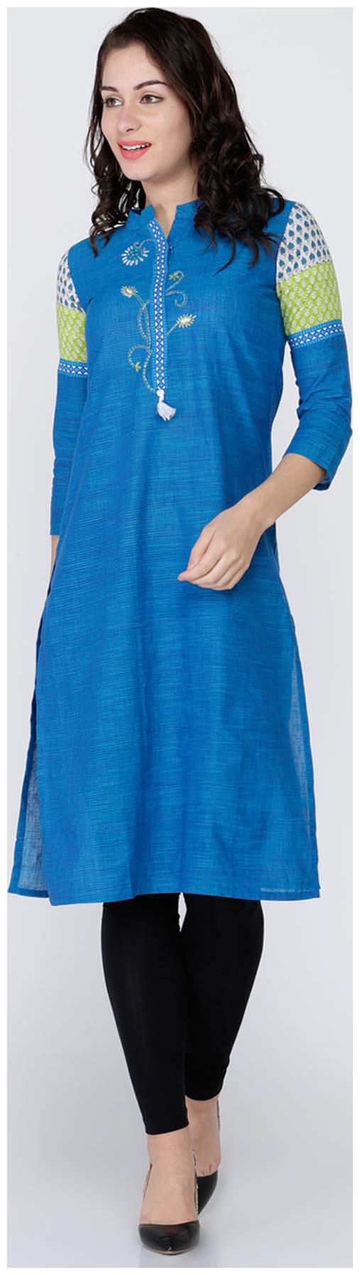 Soch Women Blue Embroidered Straight Kurti