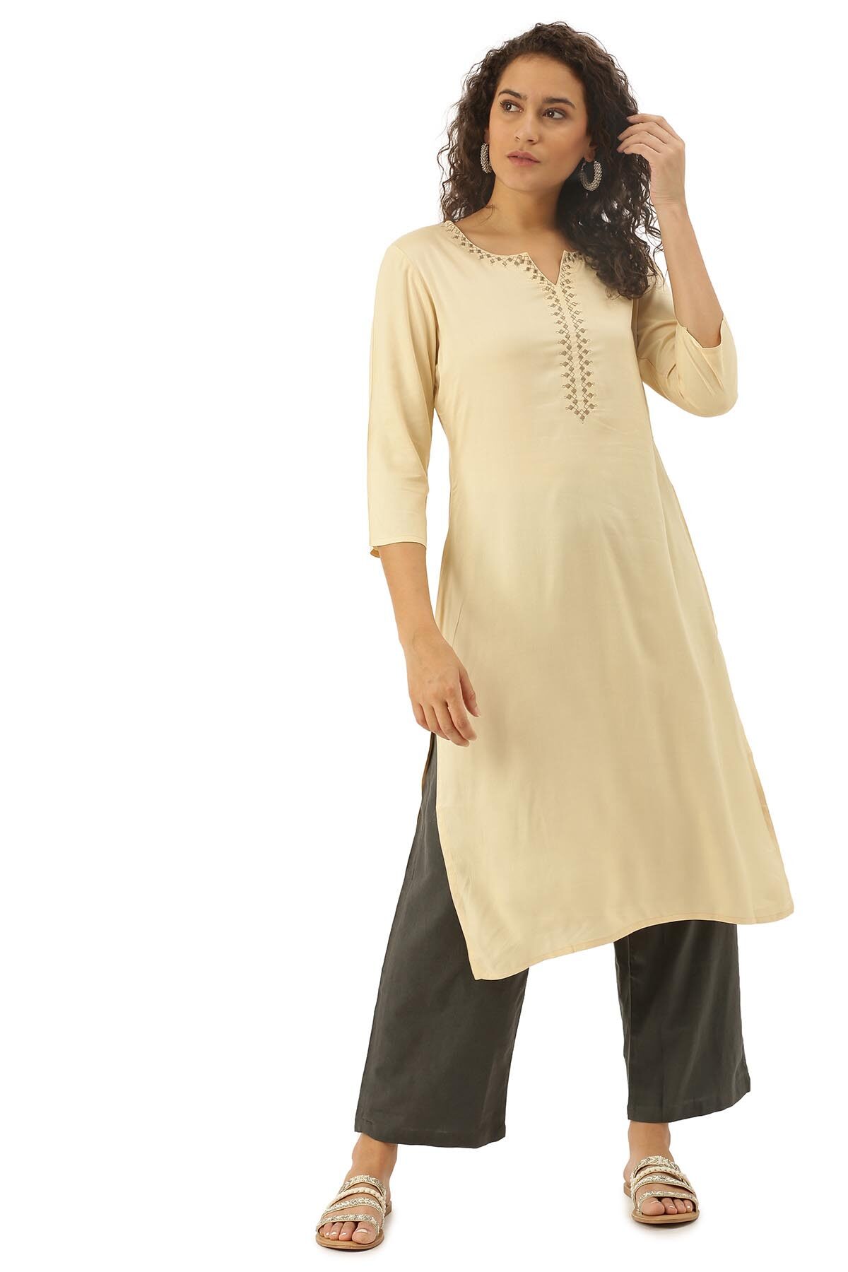 Soch Women Beige Solid Straight Kurta 
Soch Women Beige Solid Straight Kurta