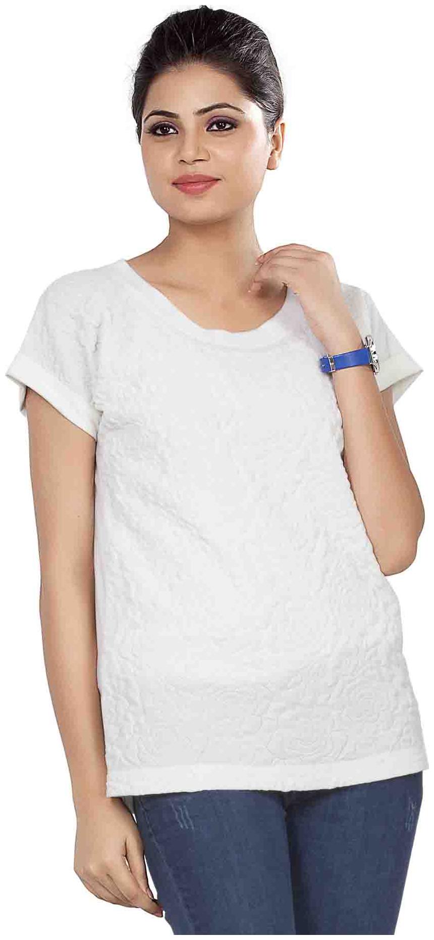 SOIE Short sleeved heat-set tee shirt with rib at neck and georgette at the back
SOIE Short sleeved heat-set tee shirt with rib at neck and georgette at the back