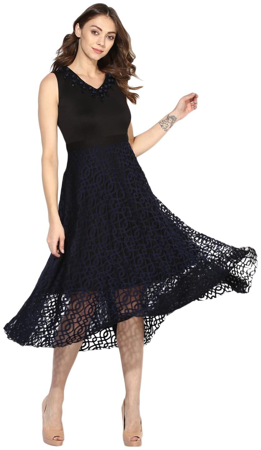 Soie Women s Lacy Flared Dress With Embroidered Neckline (with separate sleeves provided)
Soie Women s Lacy Flared Dress With Embroidered Neckline (with separate sleeves provided)