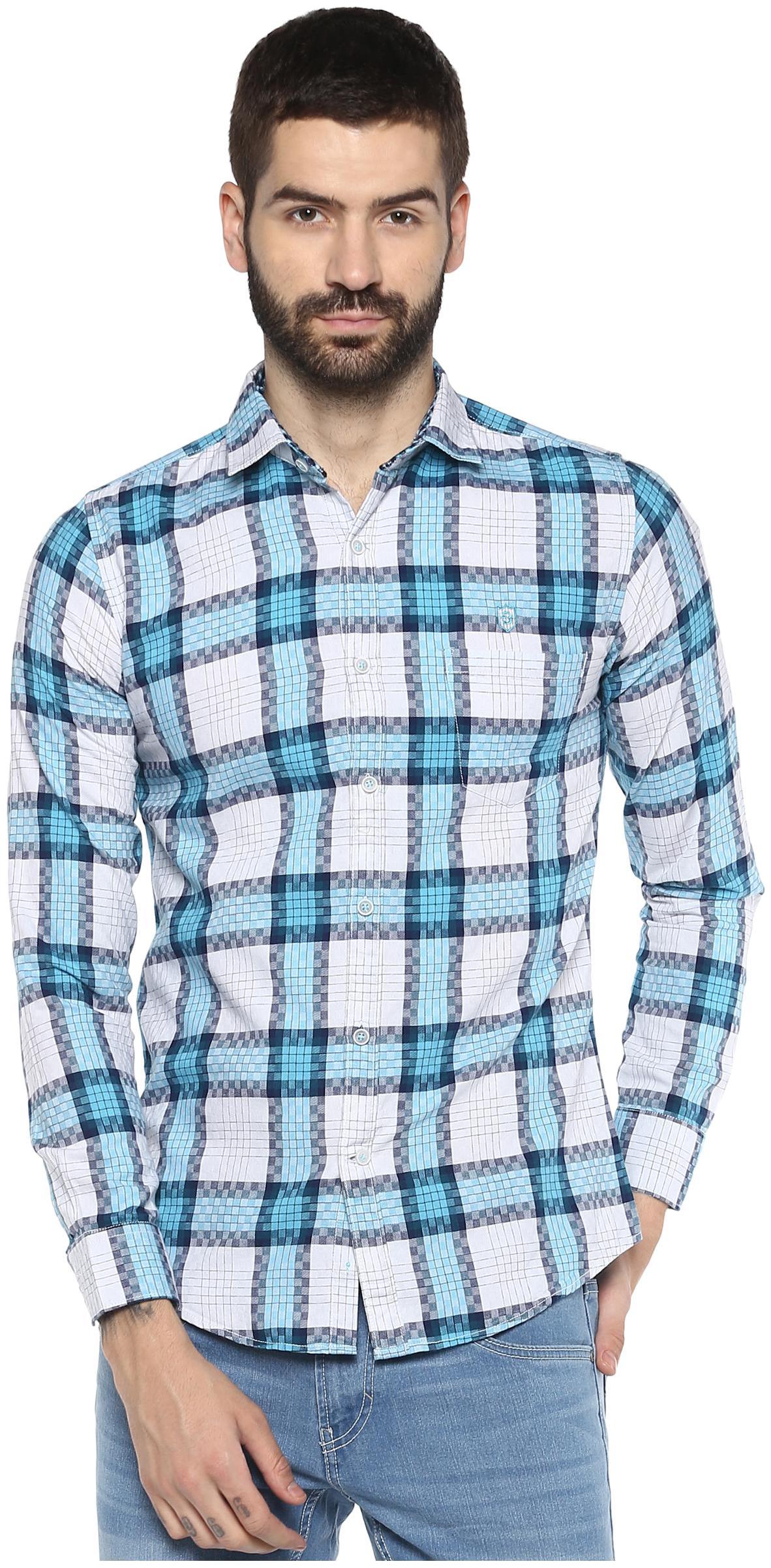 Speak Men Blue Checked Slim Fit Casual Shirt