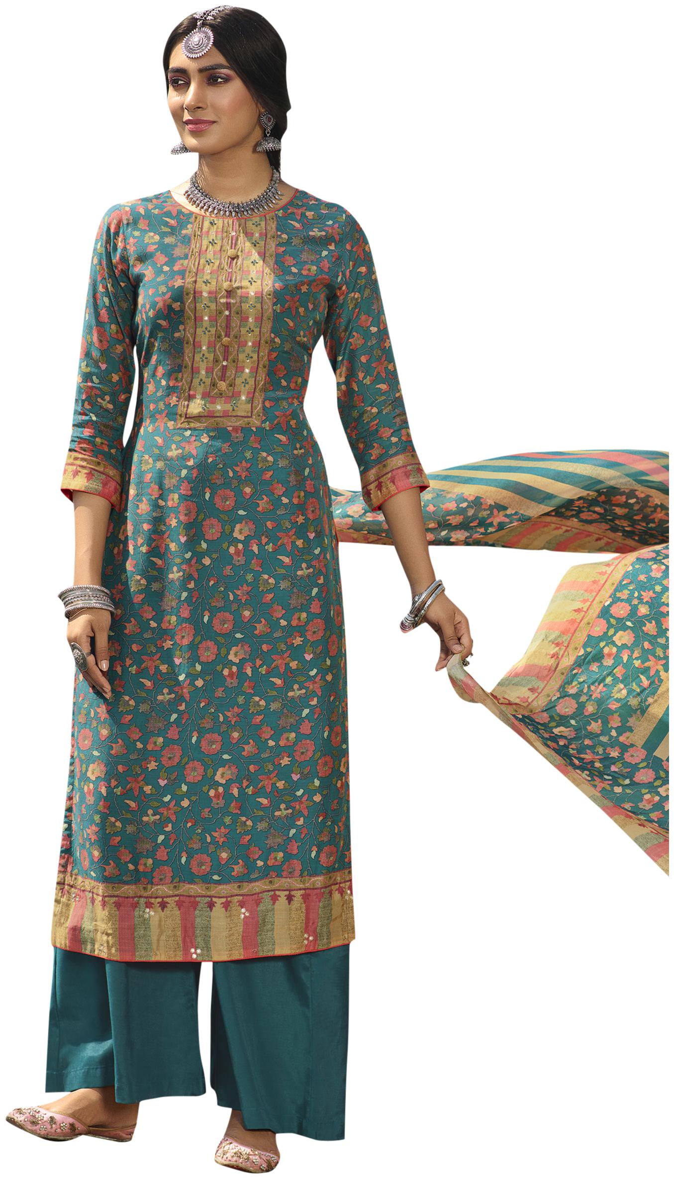 Stylee Lifestyle Turquoise Unstitched Kurta with bottom dupatta With dupatta Dress Material
Stylee Lifestyle Turquoise Unstitched Kurta with bottom dupatta With dupatta Dress Material