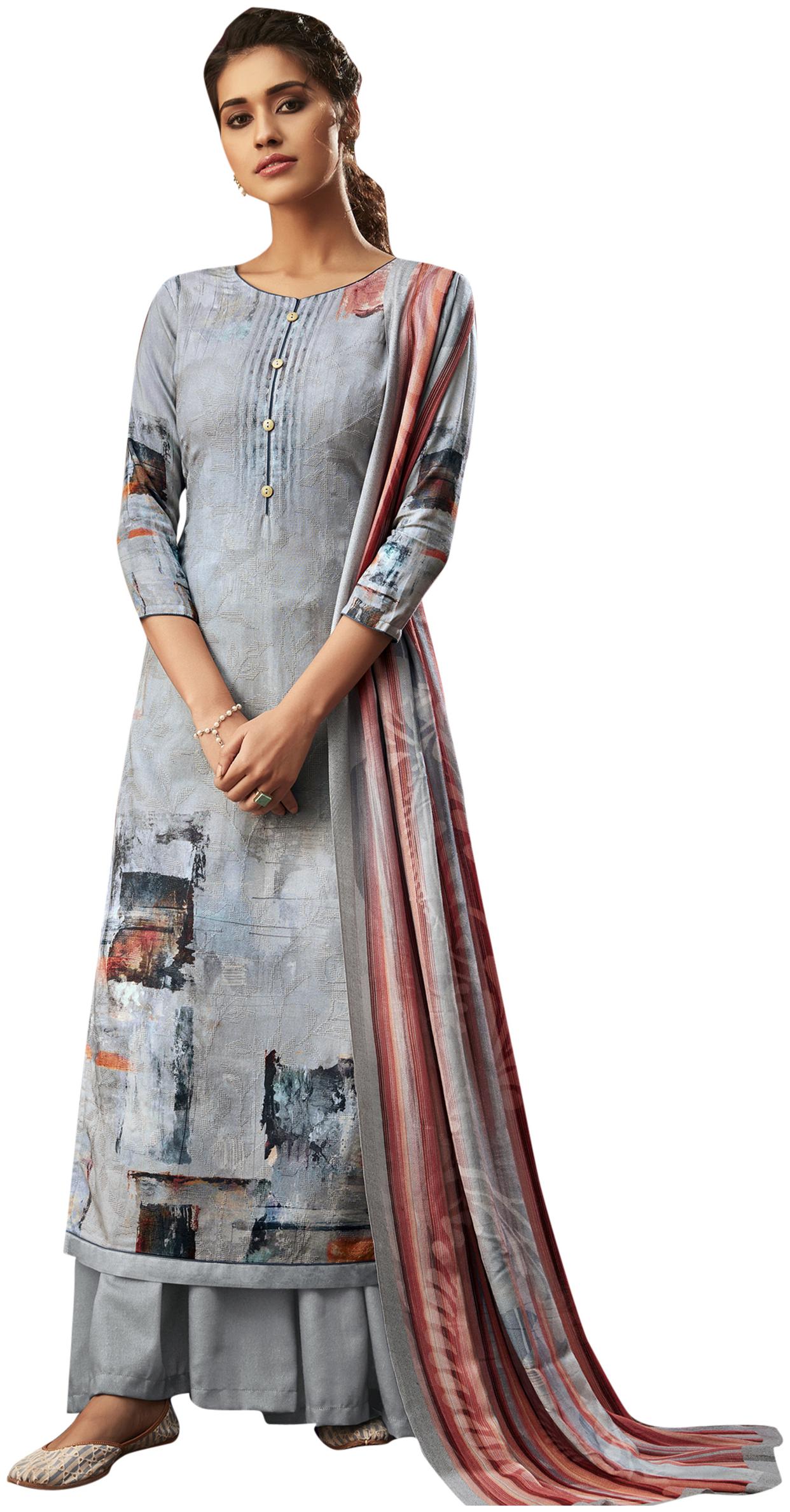 Stylee Lifestyle Grey Unstitched Kurta with bottom dupatta With dupatta Dress Material 
Stylee Lifestyle Grey Unstitched Kurta with bottom dupatta With dupatta Dress Material