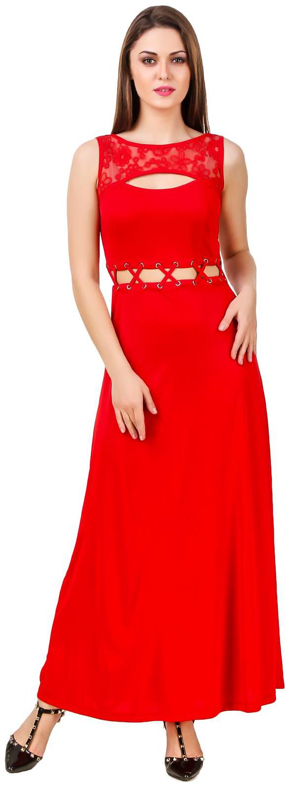 Texco Red Solid Maxi dress