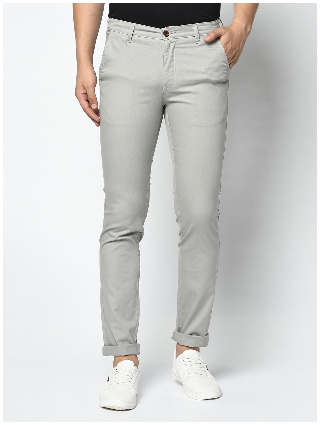 Tng Men Grey Solid Slim fit Regular trousers 
Tng Men Grey Solid Slim fit Regular trousers