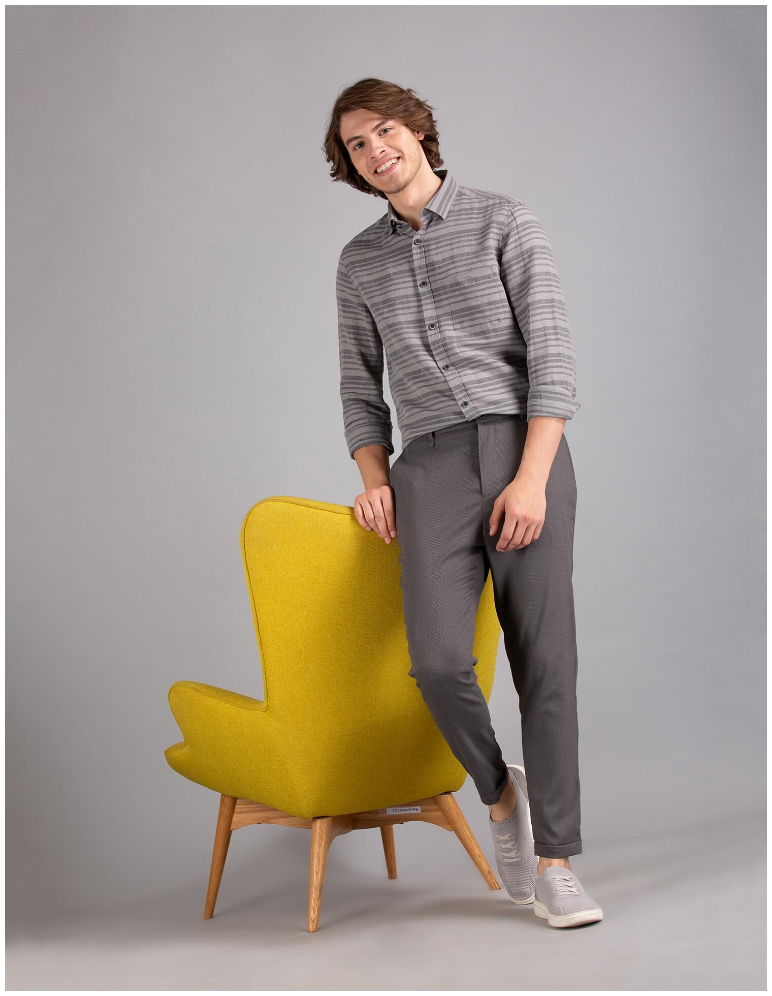 True Blue Linen Striped Grey Color Casual Shirt For Men 
True Blue Linen Striped Grey Color Casual Shirt For Men