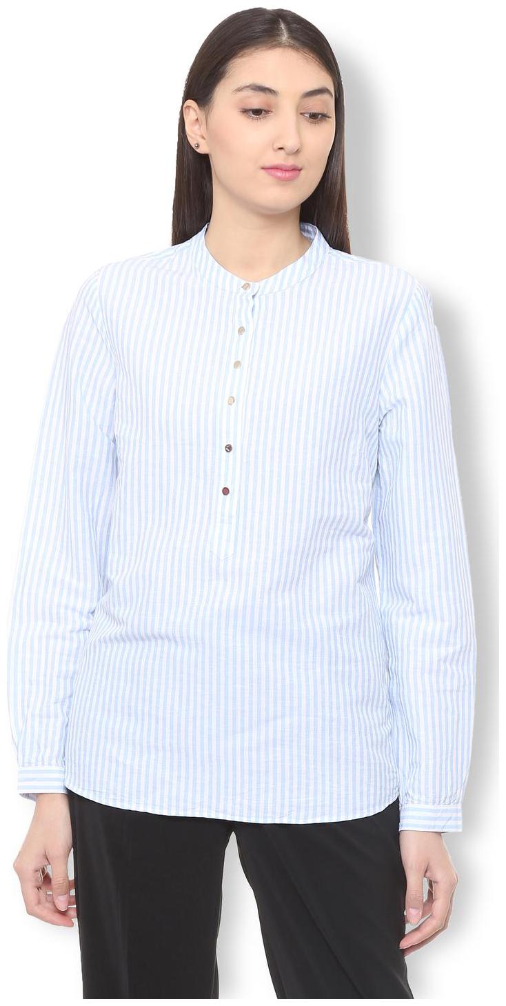 Van Heusen Women Blue Striped Regular Fit Shirt