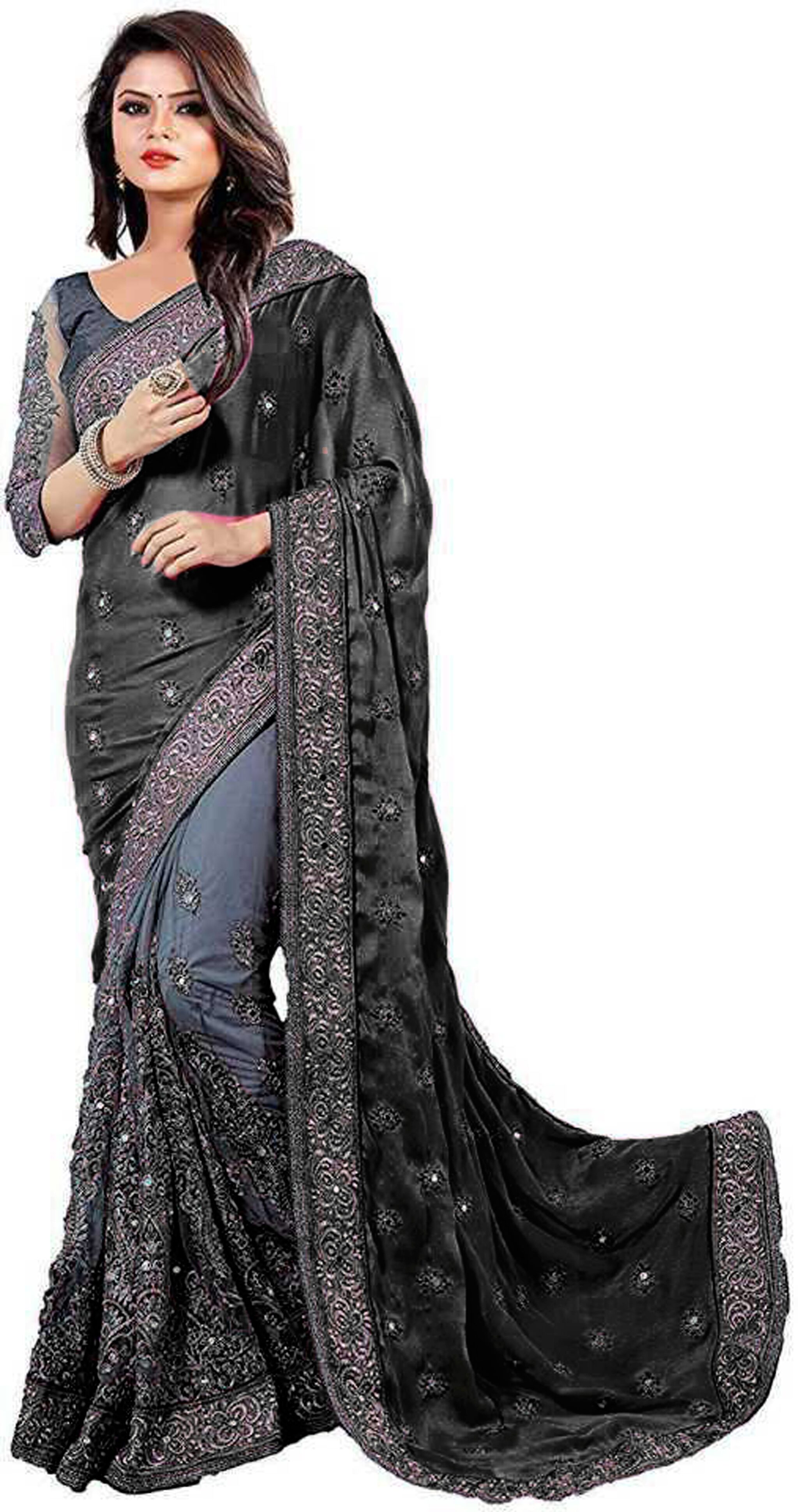 Vardan Ethnic Silk Grey Embroidered Saree For Women 
Vardan Ethnic Silk Grey Embroidered Saree For Women