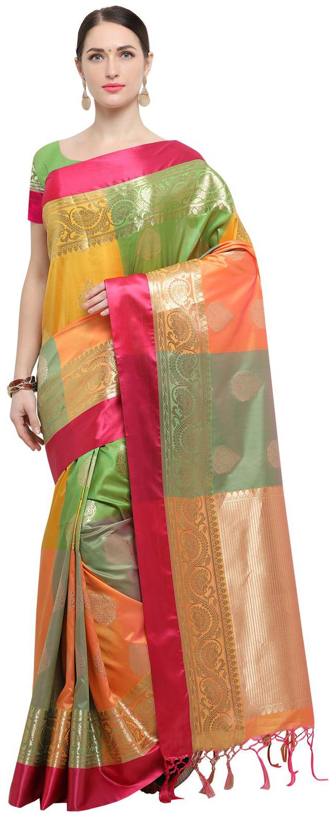 Varkala Silk Sarees Multicolour Katan Silk Colour Blocked Kanjiwaram Saree-JB5093
Varkala Silk Sarees Multicolour Katan Silk Colour Blocked Kanjiwaram Saree-JB5093