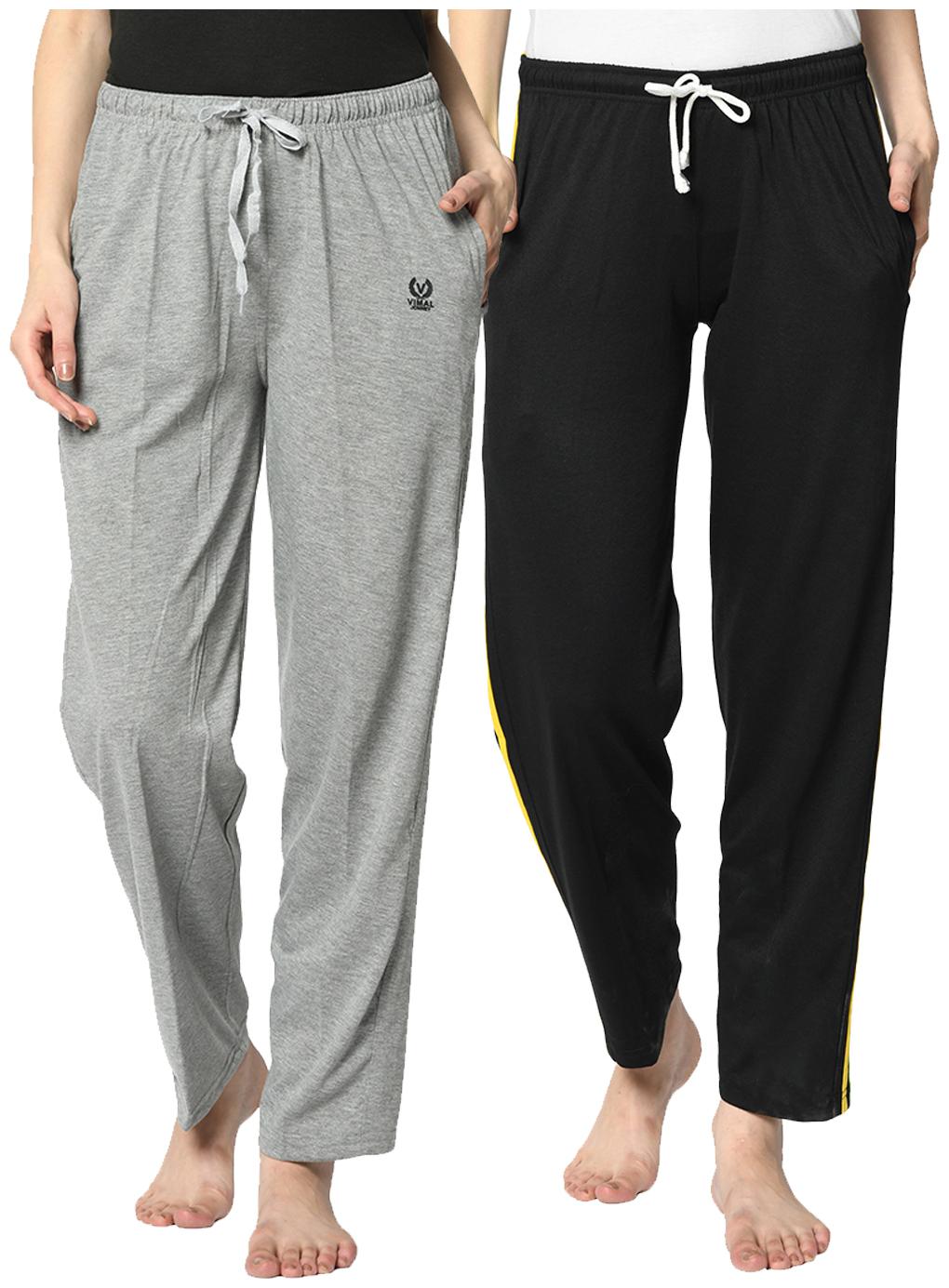 VIMAL JONNEY Cotton Blend Solid Black Grey Color Track Pants For Women (Pack Of 2)
VIMAL JONNEY Cotton Blend Solid Black Grey Color Track Pants For Women (Pack Of 2)