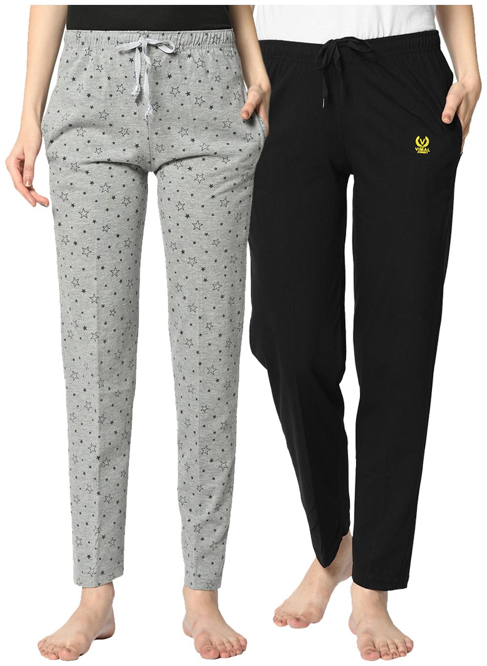 VIMAL JONNEY Cotton Blend Printed Grey Black Color Track Pants For Women (Pack Of 2)
VIMAL JONNEY Cotton Blend Printed Grey Black Color Track Pants For Women (Pack Of 2)