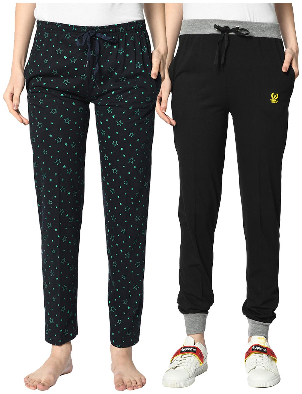 VIMAL JONNEY Cotton Blend Printed Blue Black Color Track Pants For Women (Pack Of 2)
VIMAL JONNEY Cotton Blend Printed Blue Black Color Track Pants For Women (Pack Of 2)