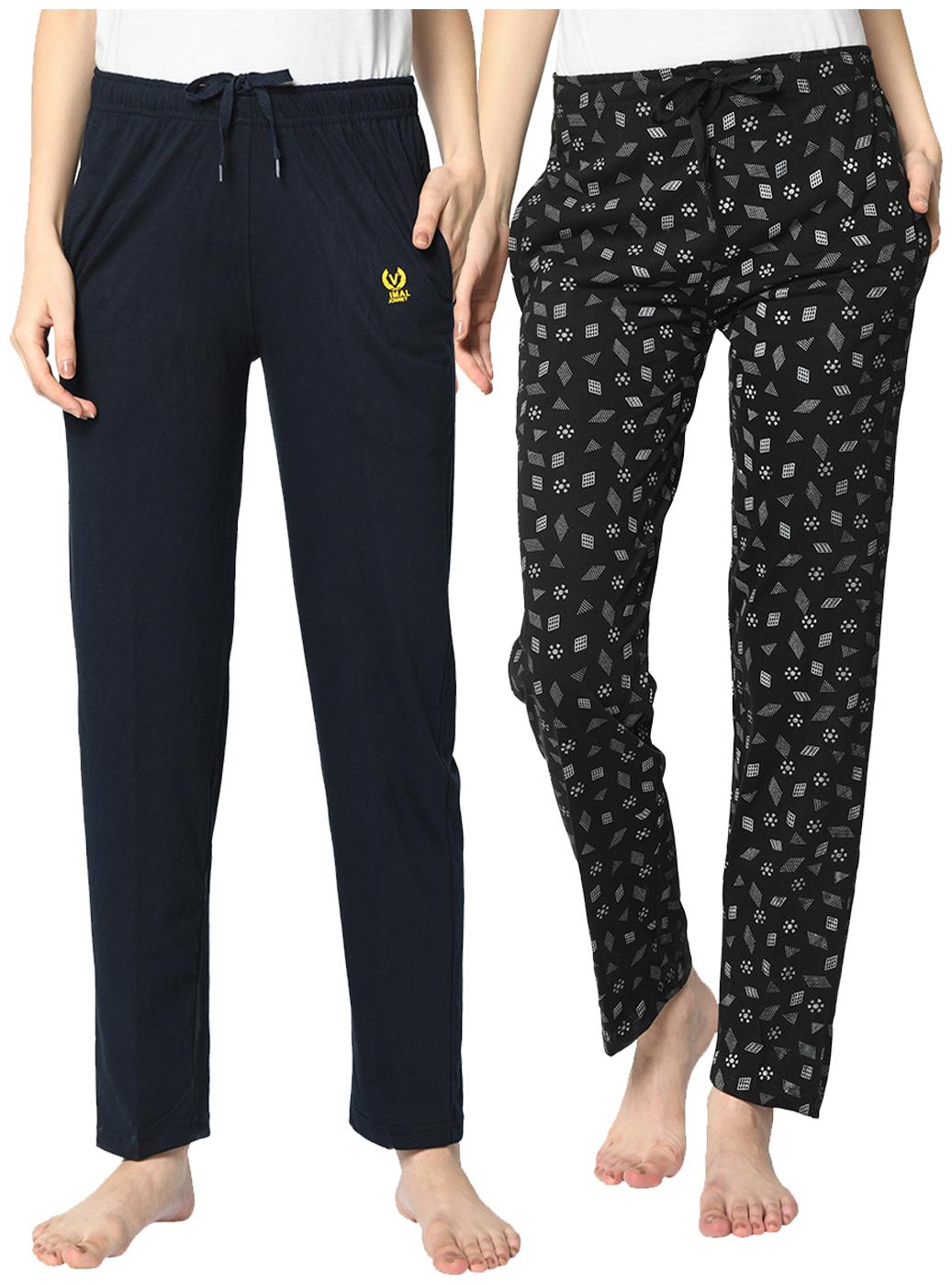 VIMAL JONNEY Cotton Blend Printed Black Blue Color Track Pants For Women (Pack Of 2)
VIMAL JONNEY Cotton Blend Printed Black Blue Color Track Pants For Women (Pack Of 2)
